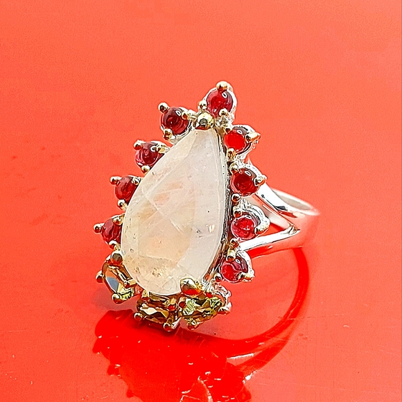 Natural 14 ct‎ Not Enhanced Moonstone 925 Sterling Silver Ring Size 8 - Picture 4 of 12